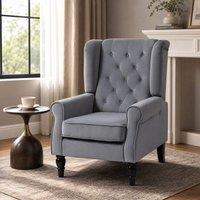 STILVORA Wingback Chair with Pocket Springs in Grey Velvet