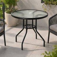 STILVORA Round Outdoor Table 80 cm with Parasol Hole in Black