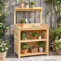 STILVORA Potting Bench with Shelves & Hooks in Natural