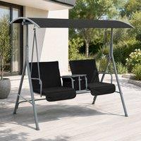 STILVORA 2 Seater Garden Swing Chair with Canopy & Table in Black