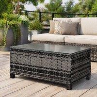 STILVORA Garden Coffee Table with Glass Top in Grey Rattan