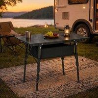 STILVORA Adjustable Bivvy Table with Storage Basket in Black