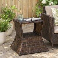 STILVORA Outdoor Table with Parasol Hole & Storage Shelf in Brown