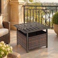 STILVORA Outdoor Table with Storage & Parasol Hole in Brown