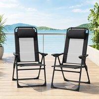 STILVORA Set of 2 Folding Recliner Chairs with Adjustable Back in Black