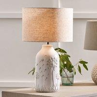 Ruma White Dandelion Embossed Ceramic Table Lamp Floral Boho Light
