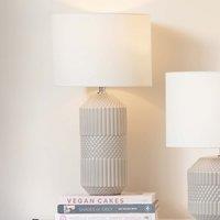 Ruma Grey Tall Geometric Textured Tall Ceramic Table Lamp Embossed Pattern