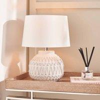 Ruma Small Bronze Textured Aztec Pattern Ceramic Table Lamp with Shade in White