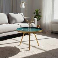 Orsina Diesel Enamel Accent Table, Gold Iron Frame With Green Enamel Top, Modern Luxe Side Table For Living Room