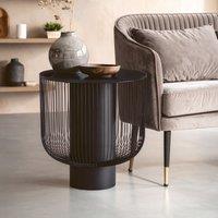 Orsina Modern Black End Table With Glass Top, Contemporary Round Side Table With Wireframe Base, Black Metal Table