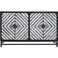 Orsina Storage Four Door Internal Shelf Storage Sideboard, Geometric Pattern Bedroom Sideboard, Kitchen Sideboard in Black