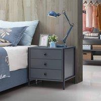 Timber Art Design Zahra Bedside Table Cabinet Bedroom Furniture Nightstand 3 Drawer in Dark Grey