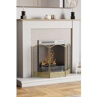 Home Discount Fire Vida Ingleton 3 Panel Fire Guard Brass Fireplace Shield Protector in Metallic Gold