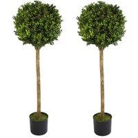 Leaf 120cm Pair of Pair of 4ft Artificial Boxwood Buxus Ball Topiary Tree in Green