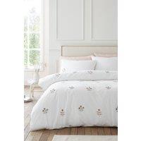 Bianca Adeline Floral Embroidered 200 Thread Count Cotton Duvet Cover Set in White | Size: Super King