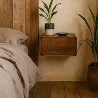 Wyld Haus Monforte Floating Curved Bedside Table Chestnut Mango Wood 2 Drawers in Brown