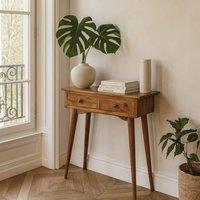 Wyld Haus Parma Mini Oak Mango Wood Console Table 2 Drawers in Brown