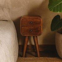 Wyld Haus Cagliari Small 2 Drawer Bedside Table Curved Chestnut Mango Wood in Brown