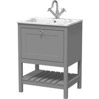 Balterley Coppenhall 1 Drawer Vanity Unit with Stone Basin, Cool Grey, 600mm in Grey