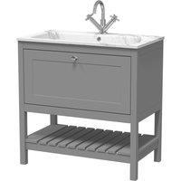 Balterley Coppenhall 1 Drawer Vanity Unit with Stone Basin, Cool Grey, 800mm in Grey