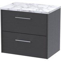 Balterley Winshill 2 Drawer Vanity Unit with Worktop, Woodgrain Dark Grey, 600mm in Grey