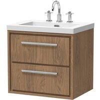Balterley Longnor 2 Drawer Unit with 3TH Fireclay Basin, Antique Oak, 600mm in Brown