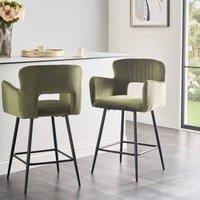 Wyld and Coco Velvetia Olive Green Bar Chairs Set of 2 - Cut-Out Backrest
