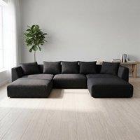Abakus Direct Tokyo U-Shape Modular Sofa Basket Weave Fabric with Deep Seats in Black