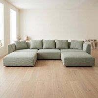 Abakus Direct Tokyo U-Shape Modular Sofa Basket Weave Fabric with Deep Seats in Green