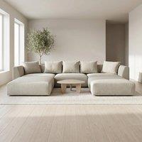 Abakus Direct Tokyo U-Shape Modular Sofa Basket Weave Fabric with Deep Seats in Light Sand