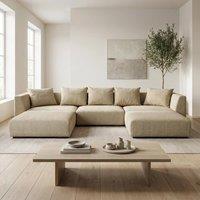 Abakus Direct Tokyo U-Shape Modular Sofa Basket Weave Fabric with Deep Seats in Beige