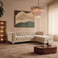 Sofaya Monaco Chesterfield 3 Seater Sofa Velvet Right Hand L Shaped Chaise in Cream