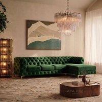 Sofaya Monaco Chesterfield 4 Seater Sofa Velvet Right Hand L Shaped Chaise in Green | Size: 4 Person