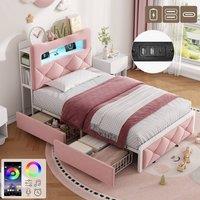 BTM 3FT Velvet Bed LED USB Type C 2 Drawers Pink | Size: Single