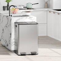 HOMCOM 2 x 28L Dual Kitchen Bin Pedal Bin for Recycling & Waste, Silver | Size: Large