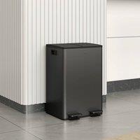 HOMCOM 2 x 28L Dual Kitchen Bin Pedal Bin for Recycling & Waste, Black | Size: Large