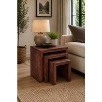 IH Design Southborough Mango Nest of 3 Solid Wood Tables Deep Walnut in Brown
