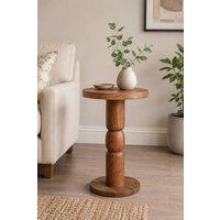 IH Design Ickworth Acacia Wood Round Side Table with Sculpted Base in Brown
