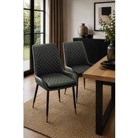 IH Design Leather Steel Legs Dining Chairs Set of 2 Grey Quilted PU in Dark Grey