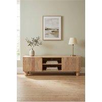 IH Design Yealmpton Fluted Mango Wood TV Cabinet with Shelf in Brown