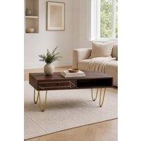 IH Design Silchester Dark Mango Coffee Table with Drawer & Gold Inlay in Brown