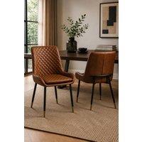 IH Design Leather Steel Dining Chairs Set of 2 Tan Diamond Quilted