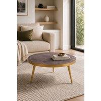 IH Design Silchester Round Coffee Table Dark Mango Walnut Gold Inlay in Brown
