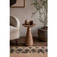 IH Design Tickhill Mango Wood Pedestal Side Table with Lacquered Finish in Brown