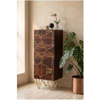 IH Design Silchester Dark Mango Tall Chest of Drawers Gold Inlay in Brown