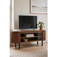 IH Design Tackley Mango Wood Oval Slat TV Cabinet Up to 55 Inches in Brown