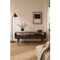 IH Design Rowledge Dark Mango Wood Large TV Stand 2 Drawers in Dark Brown