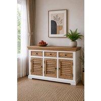 IH Design Washington Solid Mango Wood Large Sideboard White 3 Doors 3 Drawers