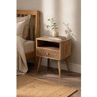 IH Design Cliddesden Light Mango Wood Bedside Table with 1 Drawer & Open Slot in Natural