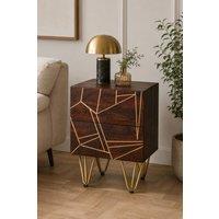 IH Design Silchester Dark Mango Side Table with Gold Embossed Metal Inlay in Brown